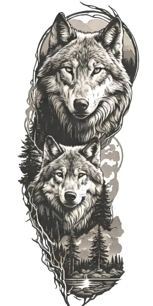 Wolf And Forest And Mountains