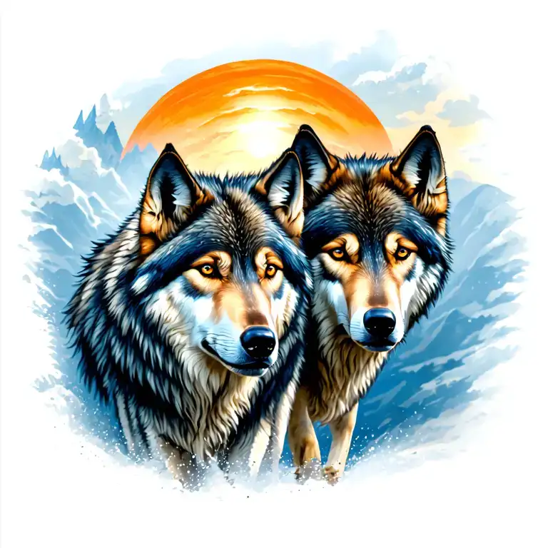 Two Wolfs Chasing The Sun