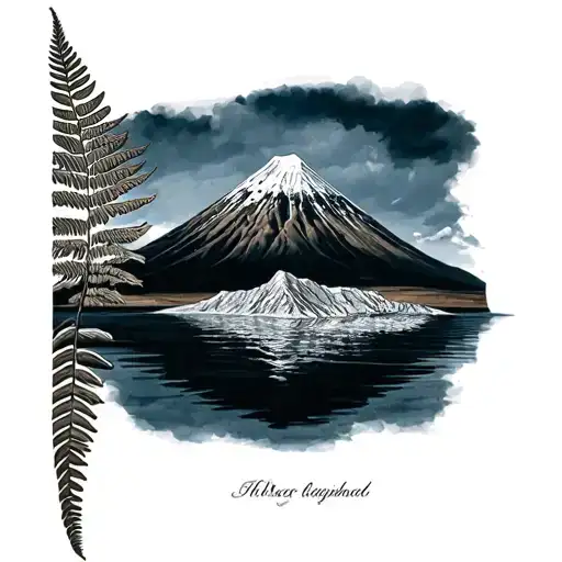 Silver Fern Leaf And Mt Taranaki