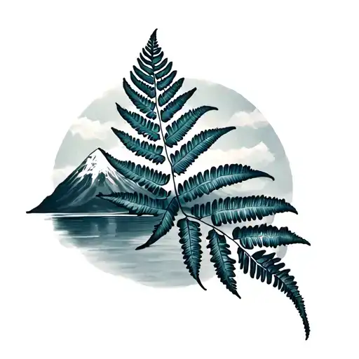 Silver Fern Leaf And Mt Taranaki
