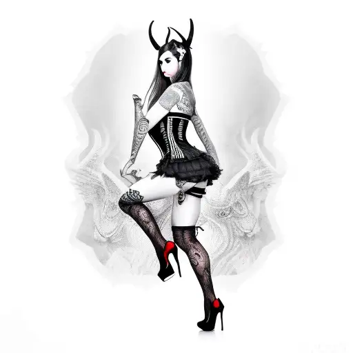 Demon Girl With Corset And Thigh High Heels