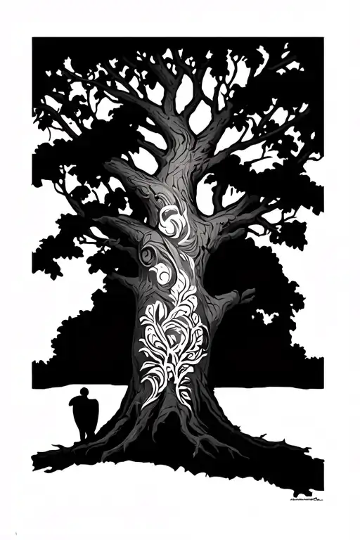 Its A Back Tattoo That Is A Tree With Spaces For Memorial Information