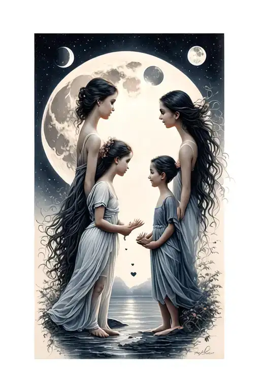 Mother Children Strength Love Moon Phases Intertwined