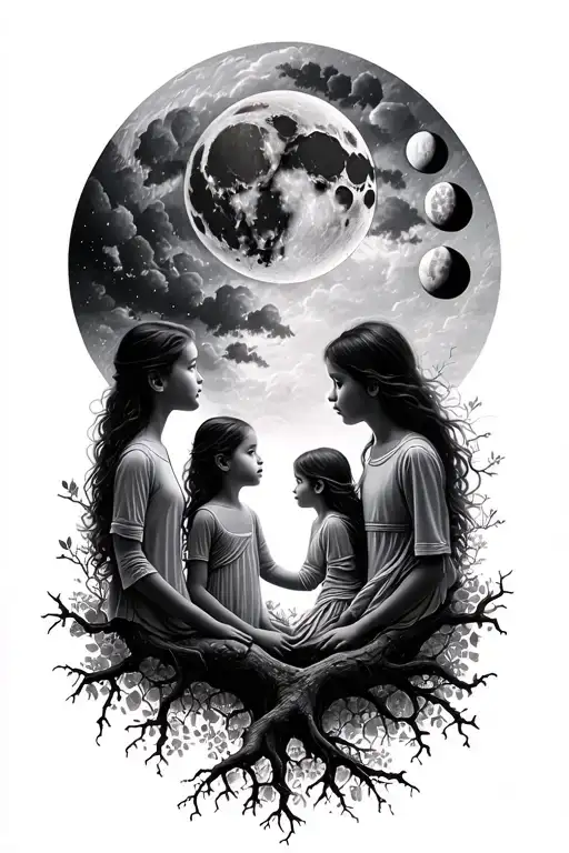 Mother Children Strength Love Moon Phases Tree Roots