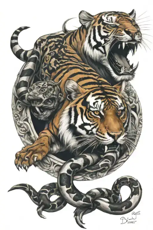 Tiger And Snake And Shark