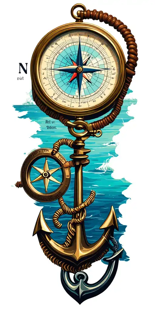 Navigation Maritime Chart With Compass And Other Maritime Staff Like Anchor And Etc