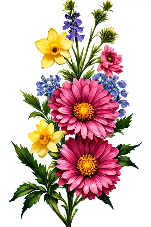 Chrysanthemum Daffodil Larkspur Cosmos Flowers