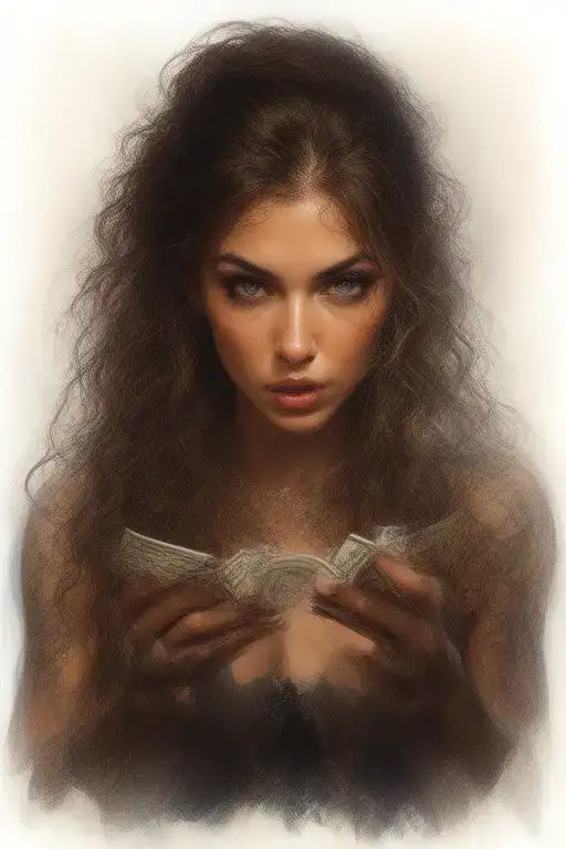 A Fierce Female Gangster Hustling Figure Counting Money