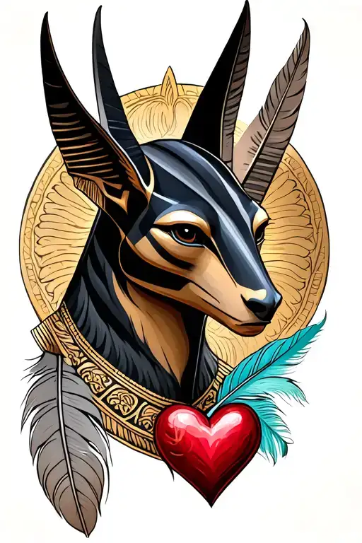 Anubis God With A Heart And A Feather