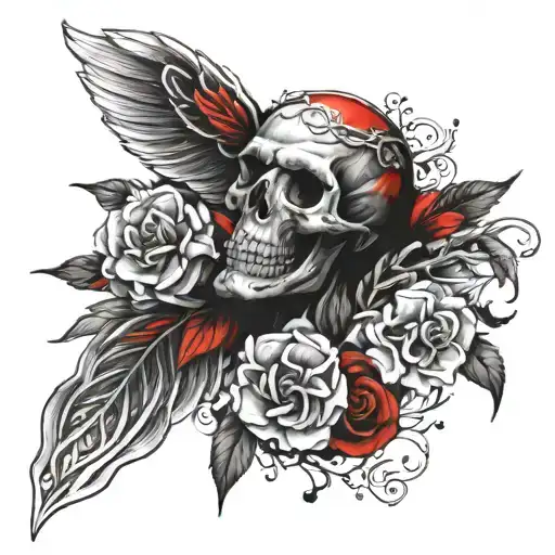 Red And Black Christian Sleeve Tattoo Design Incorporating Elements