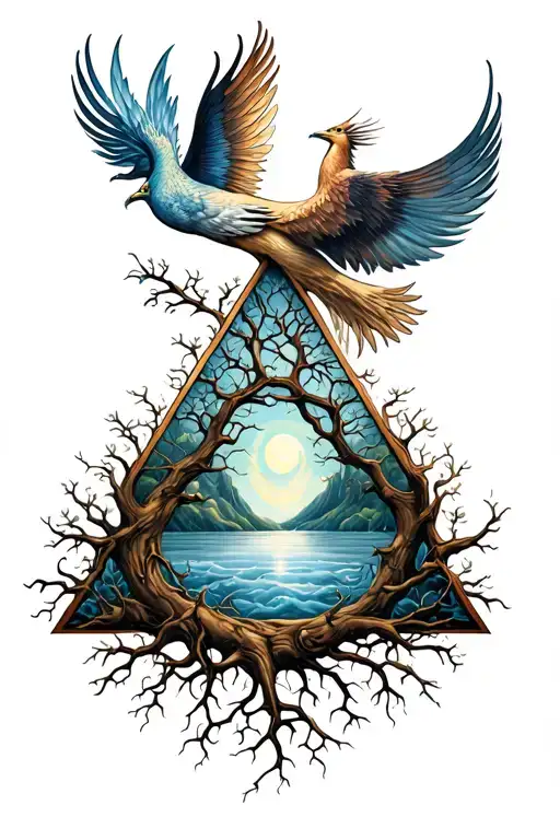 Triangle And Phoenix Root Tree Of Life That Flies Away