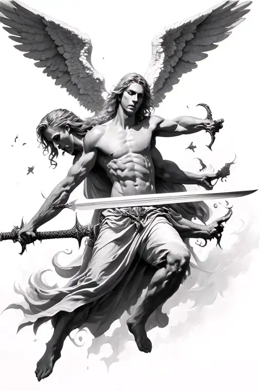 Angel Using Sword Fighting Demons Addictions