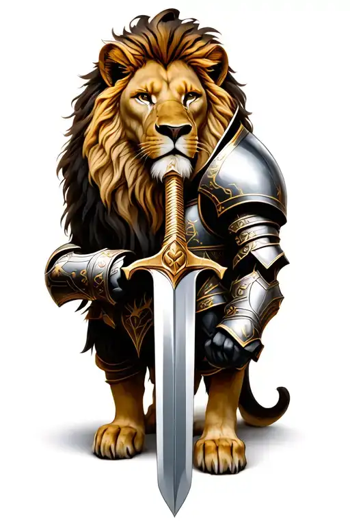Lion King And Knight Armor Holding A Sword
