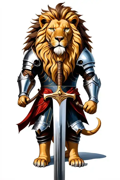 Lion And Knight Armor Holding A Sword Going