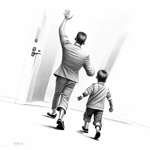 A Man Walking Towards The Gates Of Heaven With 2 Boys Watching Him Walk Away