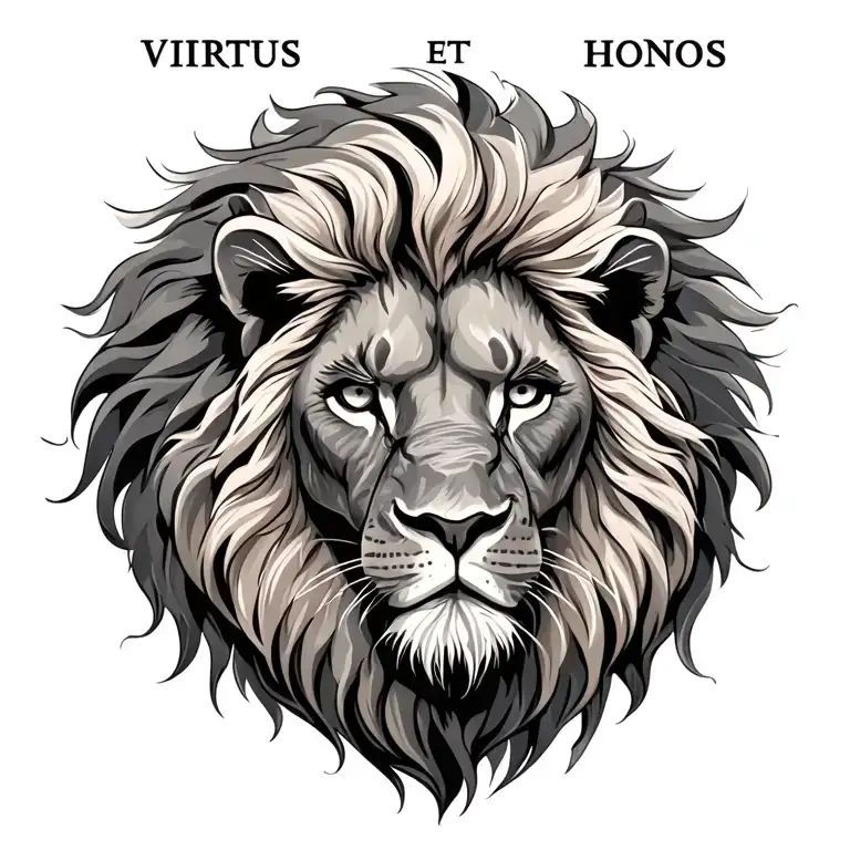 Stoic Lion With The Words Virtus Et Honos