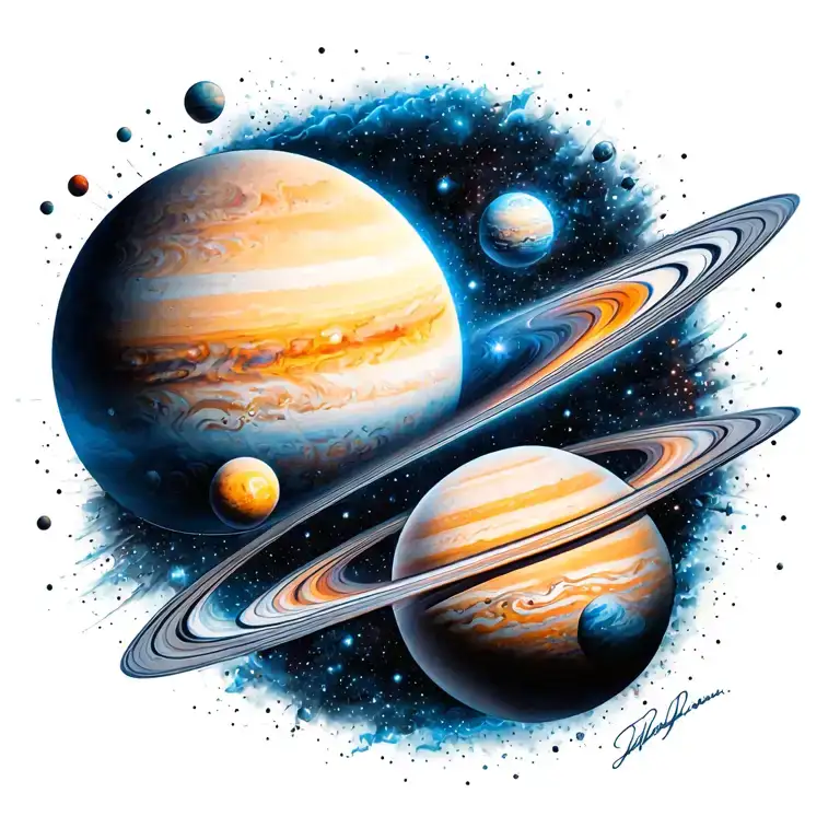 Technology With Planets With Space And Cosmic Dust And Galexy