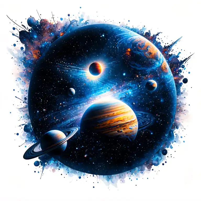 Technology With Planets With Space And Cosmic Dust And Galexy