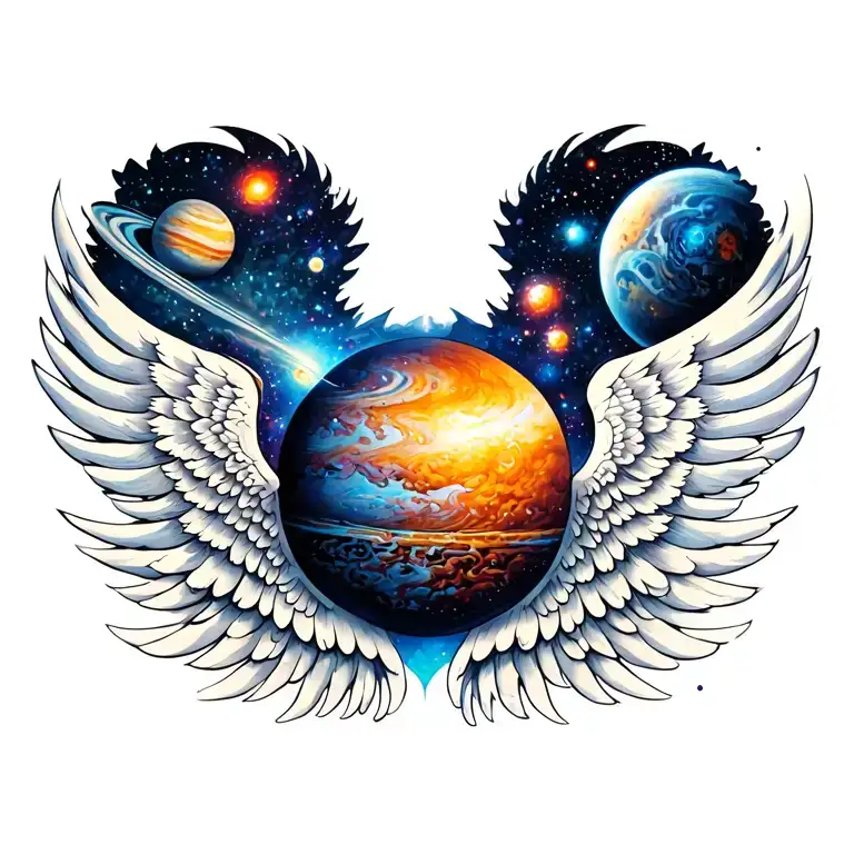 Wings Technology With Planets With Space And Cosmic Dust And Galexy