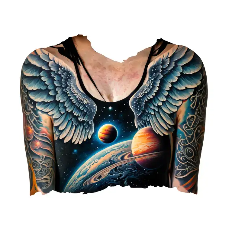 Wings Technology With Planets With Space And Cosmic Dust And Galexy