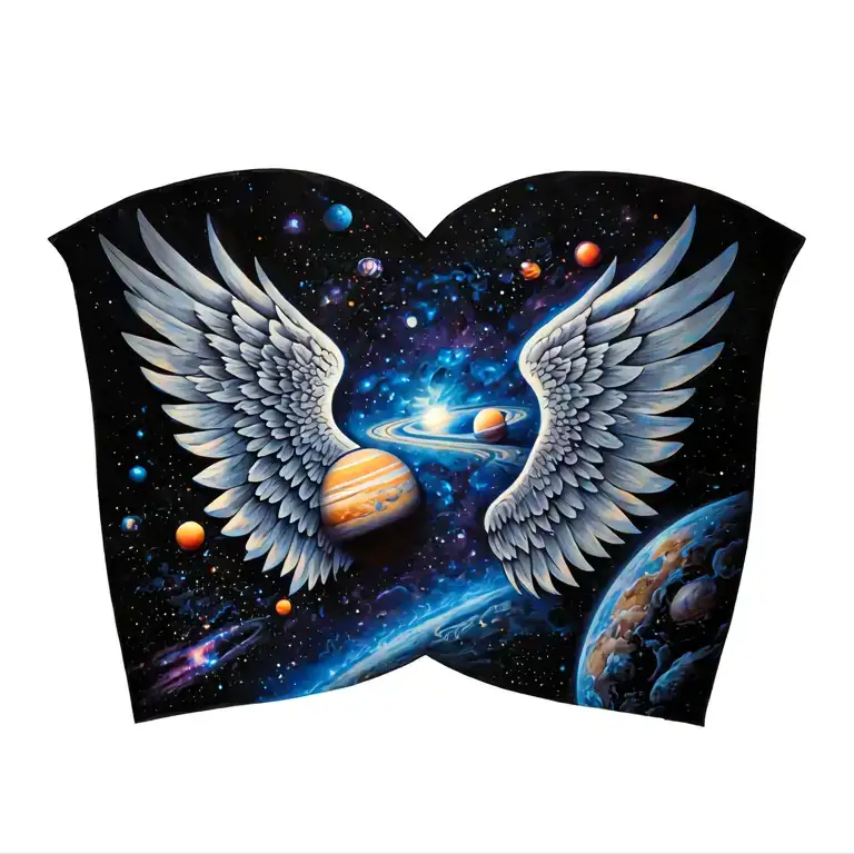 Wings Technology With Planets With Space And Cosmic Dust And Galexy