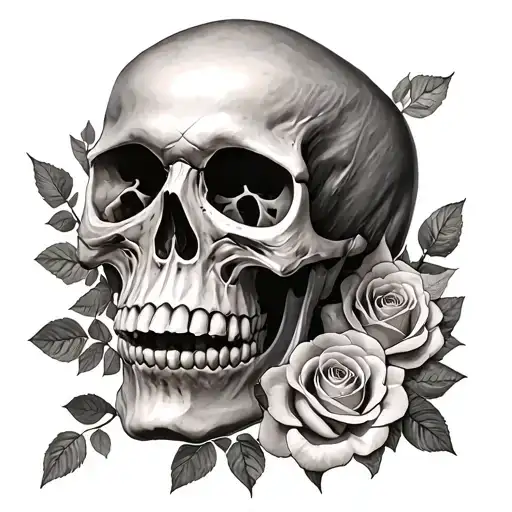 Skeleton Skull With Growth Roses