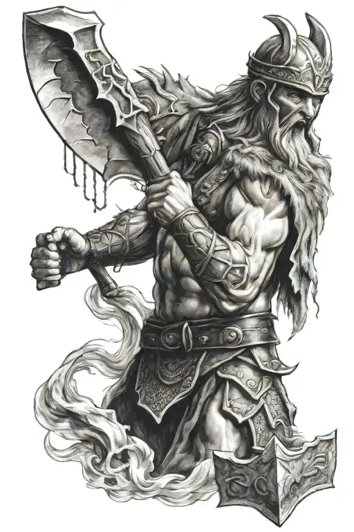 Perun Holds An Axe In His Hands