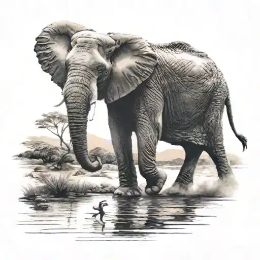 Elephant Walking Into Sunset Landscape