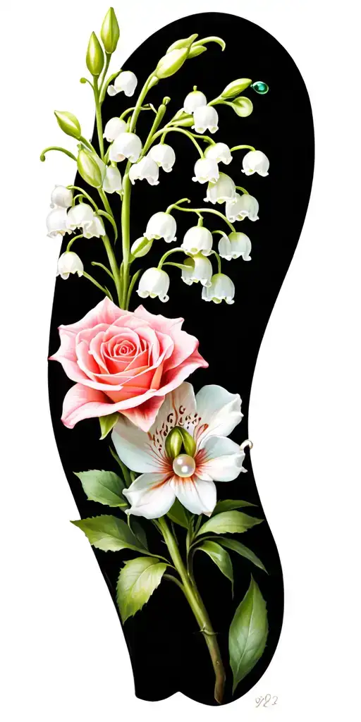 Lily Of The Valley Flower Mixed With Roses And Orchids And Emarald And Pearl