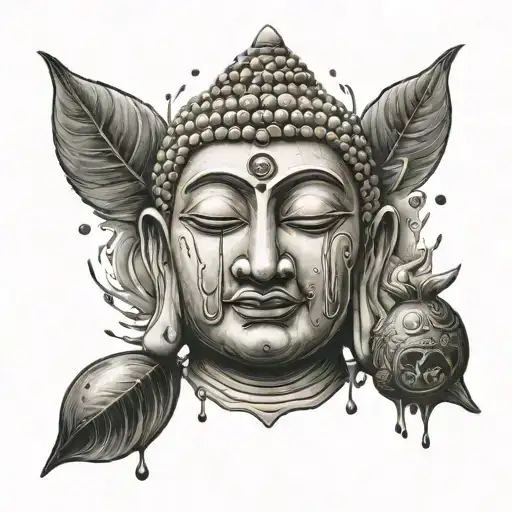 Crying Buddha Tears Coming Out Of His Eyes And Shiva Trishul