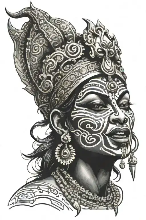 Goddess Kali Side Face With Tongue Coming Out