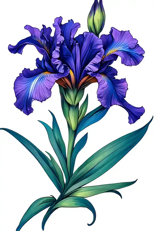Iris Flower Tattoo Purple Fading Into Blue