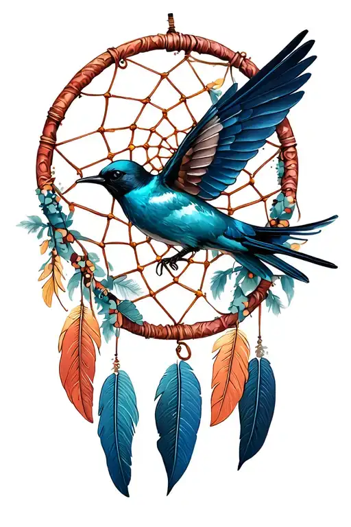 Swallow And Dream Catcher Entangled