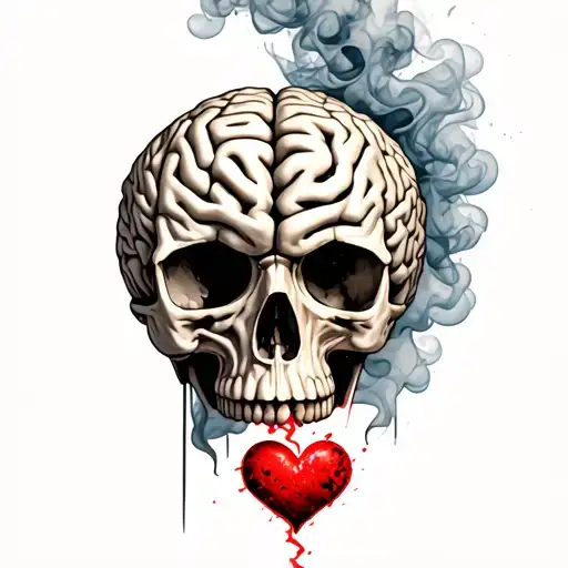 Overthinking Brain From A Skull With Fuming With Smoke That Has A Broken Heart