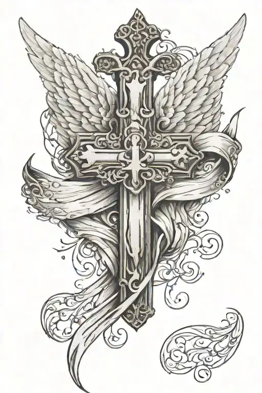 Angel Wing With A Cross Intertwined