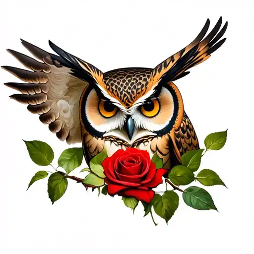 Owl Reaching For Rose Growing
