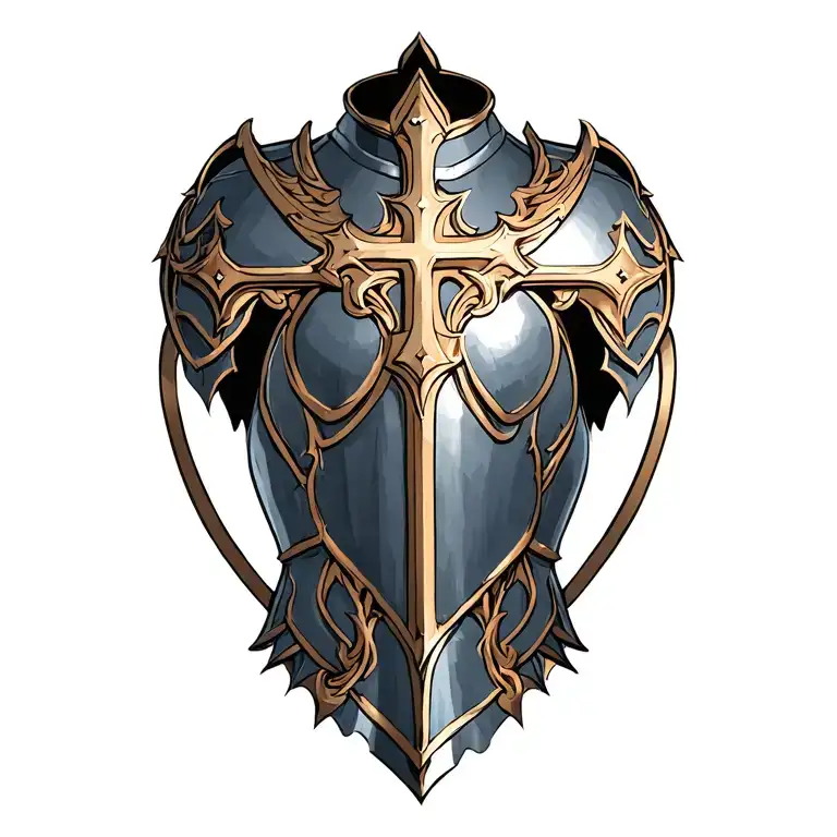 Left Top Shoulder Armor With A Cross On It