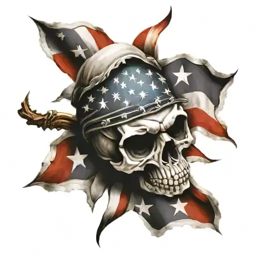 Skull Wrap Around By American Flag Intertwined