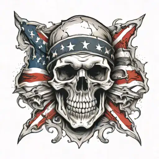 Skull Wrap Around By American Flag Intertwined