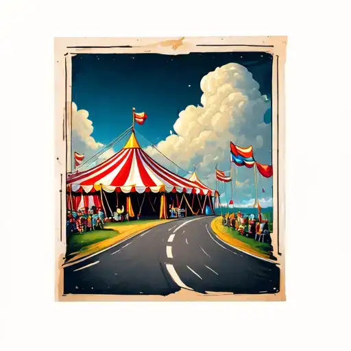 Cloud Sky Circus Tent In Background Curved Road