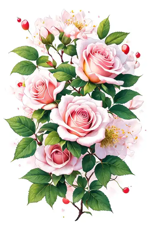 Roses And Cherry Blossoms