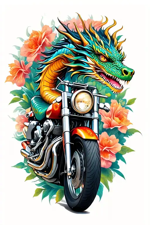 Dragon Motorcycle Flowers Surrounding