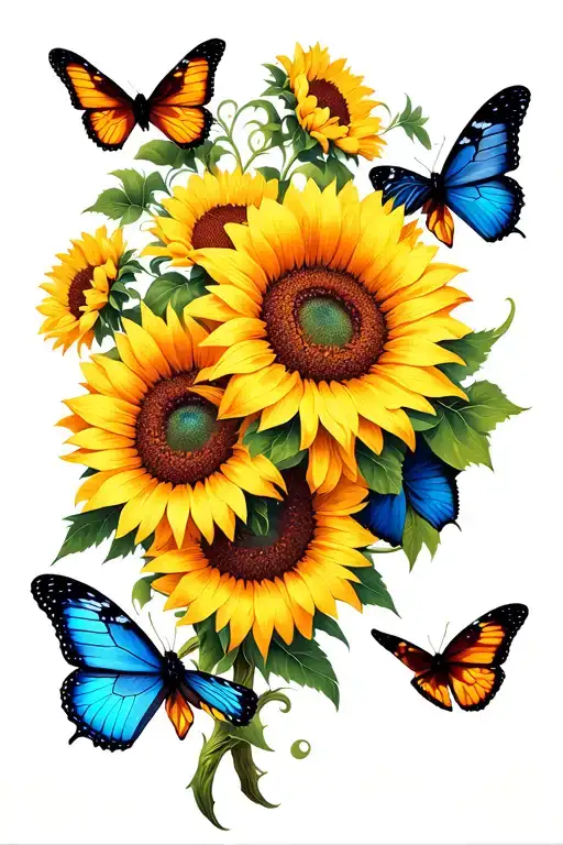 Sunflowers With Butterflies Intertwined Vines