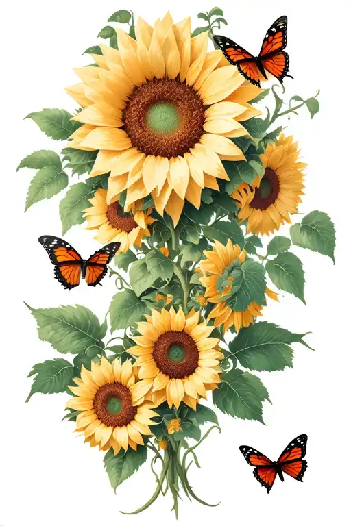 Sunflowers With Butterflies Intertwined Vines Hanging