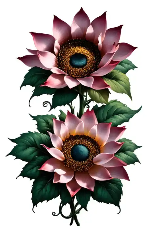 Sunflowers Lotus Flowers Vines Intertwining