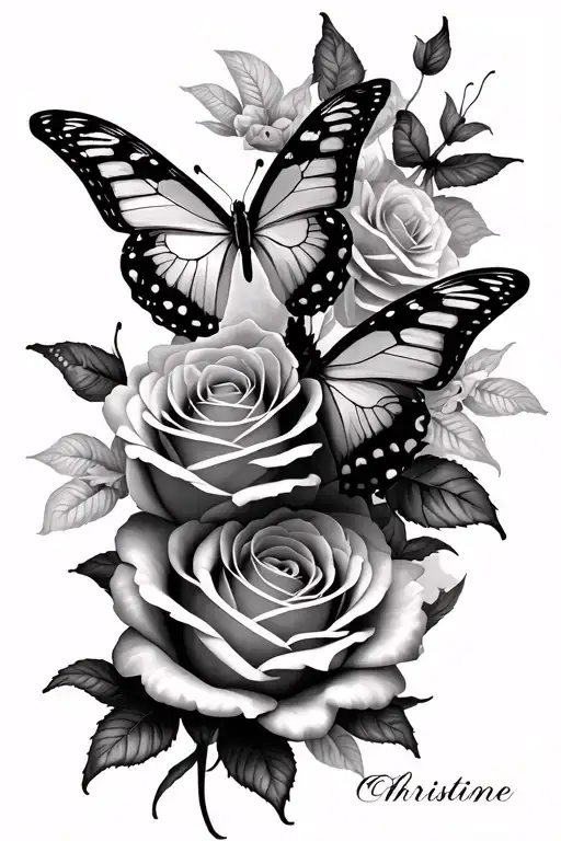 Rose Butterflies First Name Christine