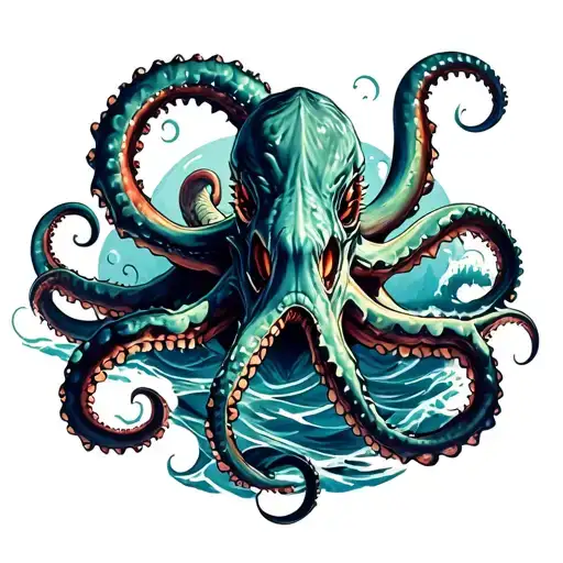 Kraken Against The Background Of The Sea