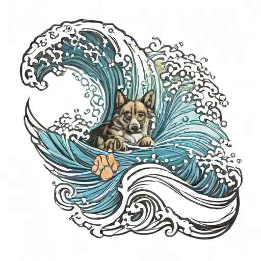 Dog Paw Print And Ocean Waves