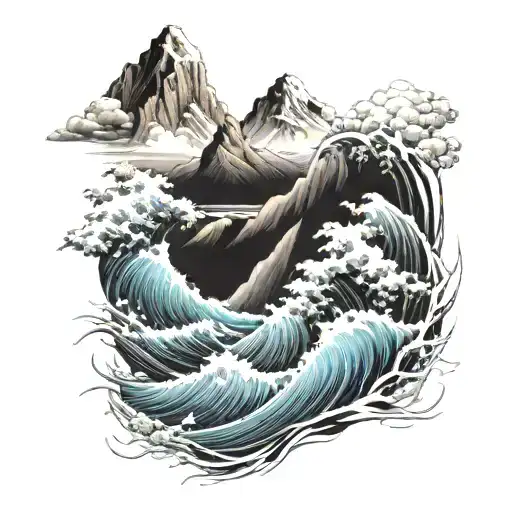 Mountain And Ocean Wave Merging