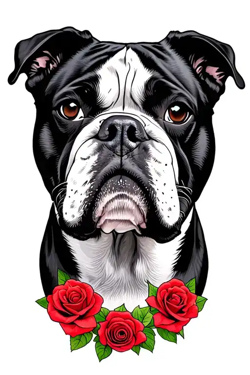 American Bulldog Roses Mandala Design Incorporating